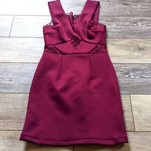 ASOS bodycon dress maroon size 0 sexy mini dress satin lace cut outs